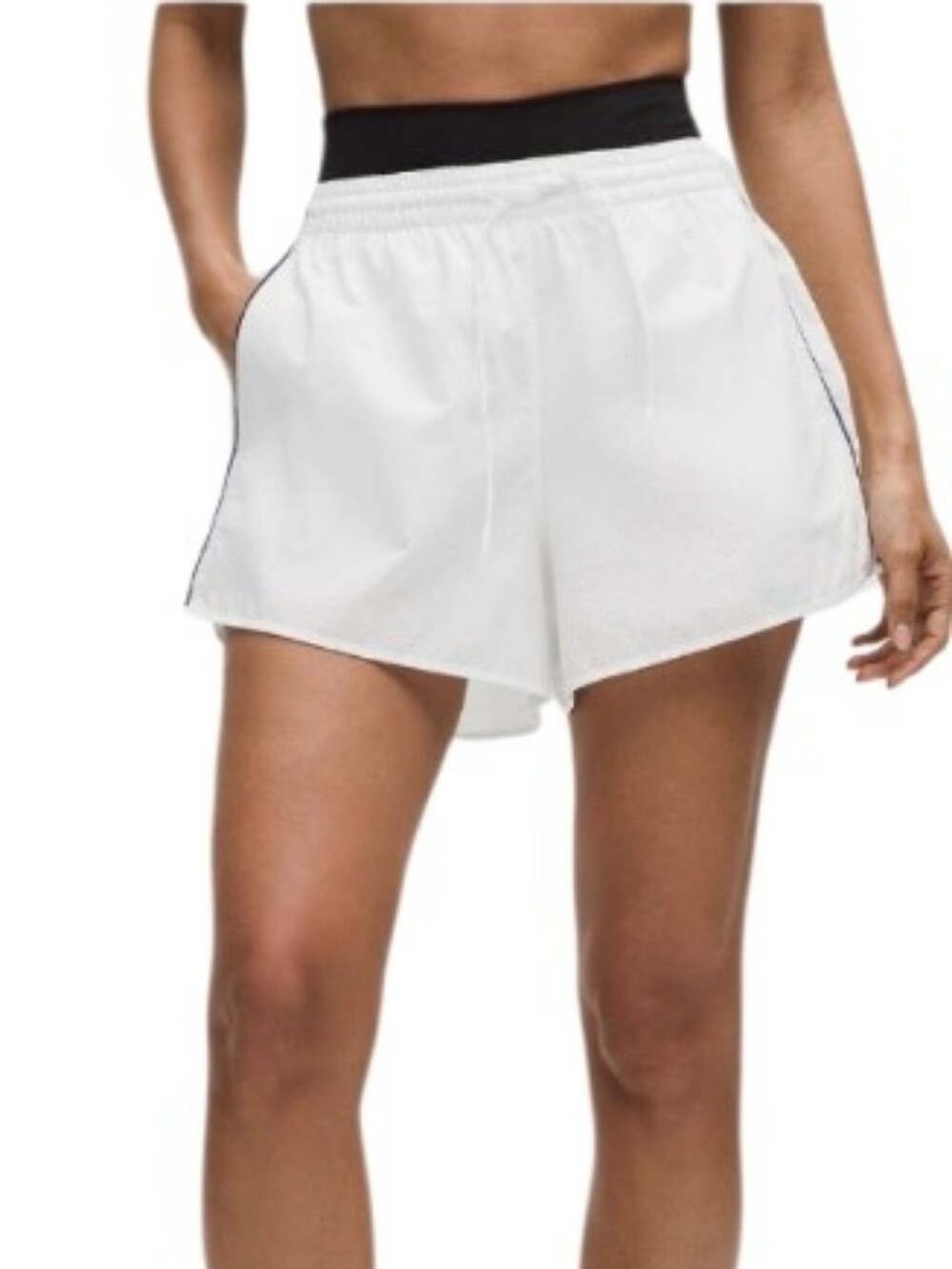 Lululemon Women's White Athletic Shorts with Black Waistband